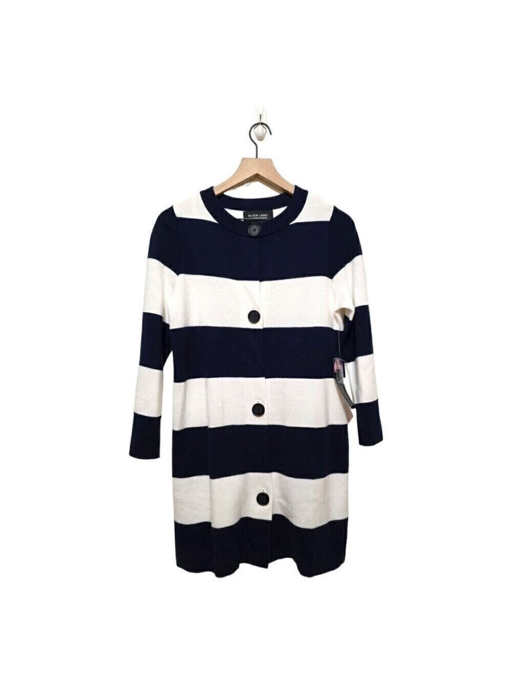 Evan Picone NWT Indigo Striped Cotton Blend Button Front Knitted Cardigan Sz S